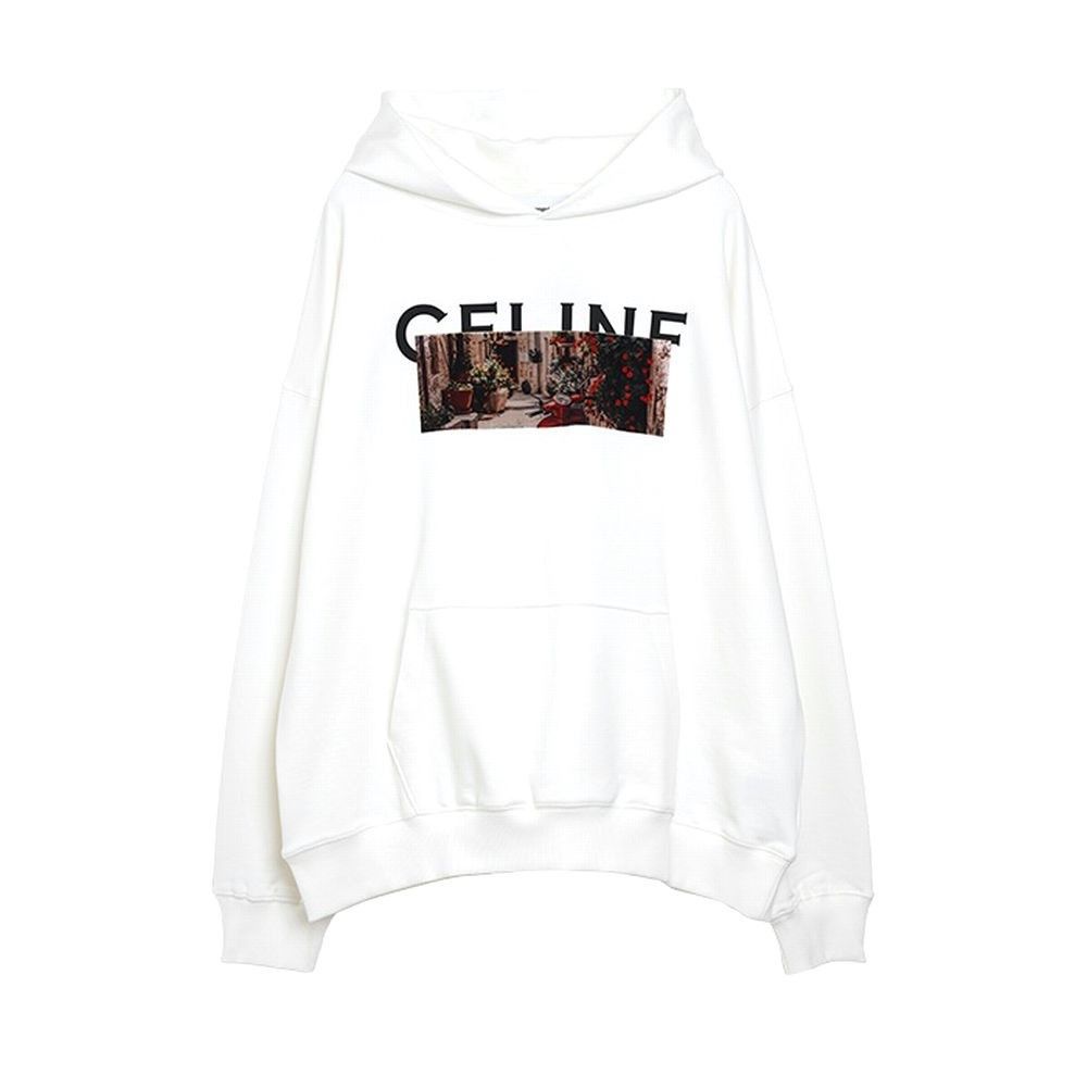 【MICALLE MICALLE Account】 HOMMAGE  CE PAINT HOODIE (ホワイト)   ロゴ フーディ  MAG101TDC