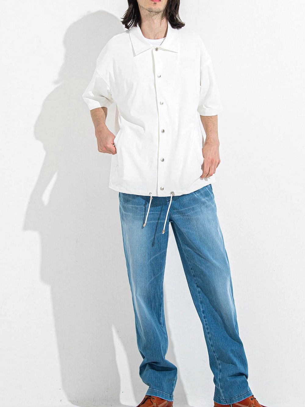 NYLON HALF COACH JACKET  ハーフスリーブ コーチジャケット （ホワイト）