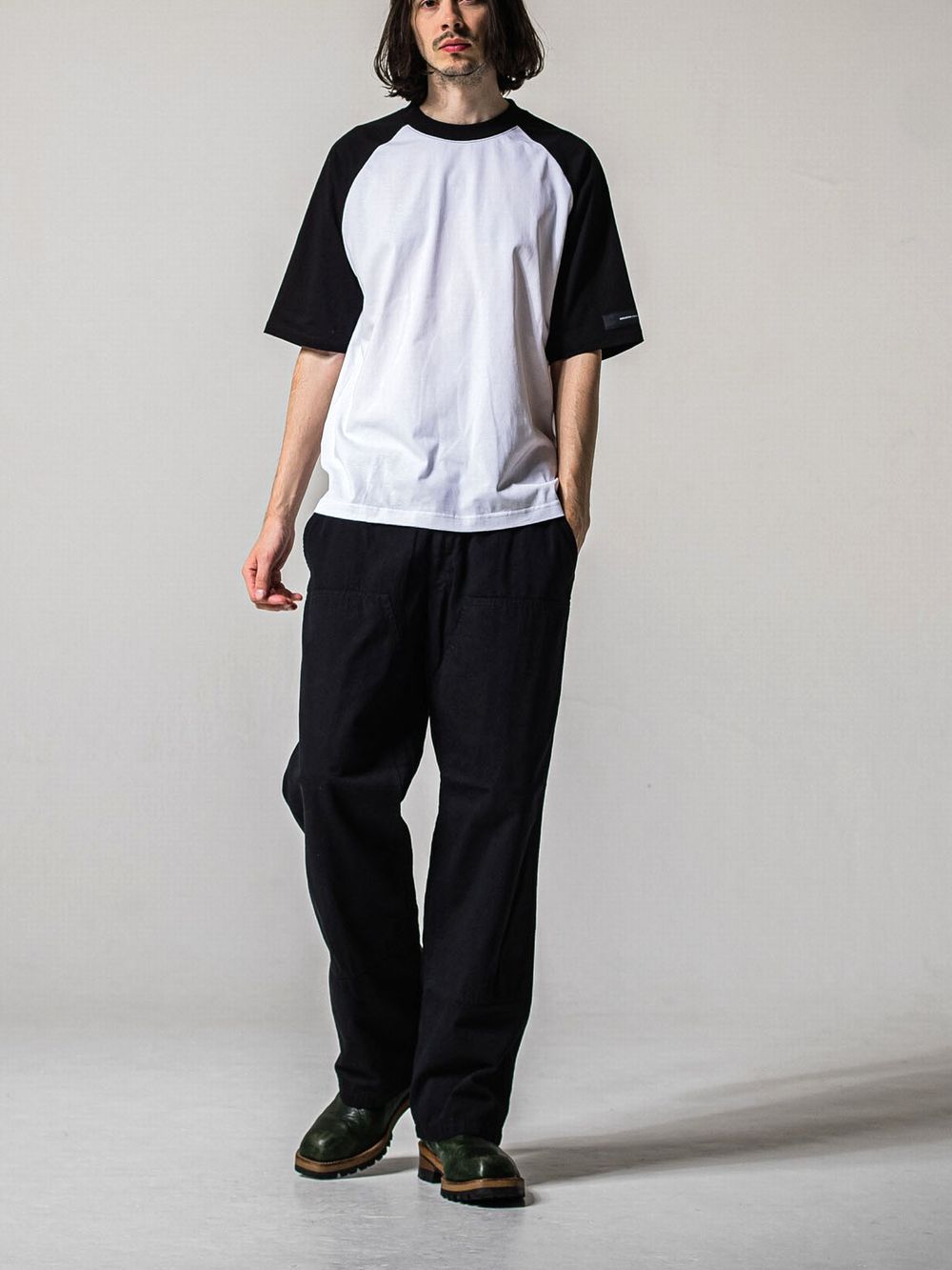 BACK RC RAGLAN OVER T  (ホワイト / ブラック)   グランスリーブオーバーTシャツ