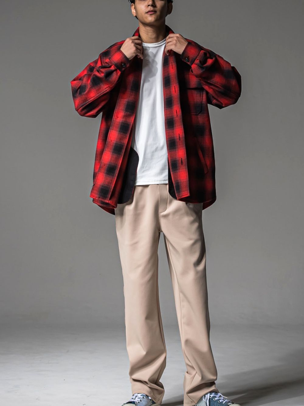 CHECK CPO SHIRTS JK  コットン チェック シャツ ジャケット （レッド）
