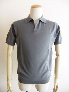 JATHAN  (グレー)  30G 半袖スキッパーニット 【MODERN FIT】