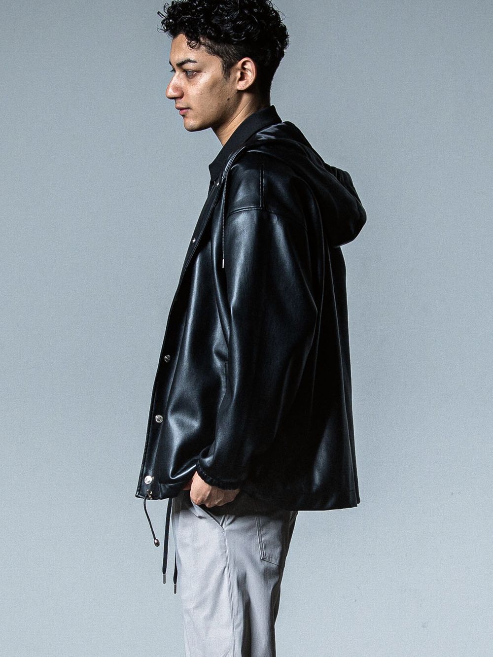COACH HOODIE  エコレザーコーチジャケット パーカー(ロゴ無)