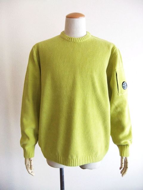 COTTON CHENILLE WAFFLE KNIT (イエロー)  ワッフル クルーネックニット