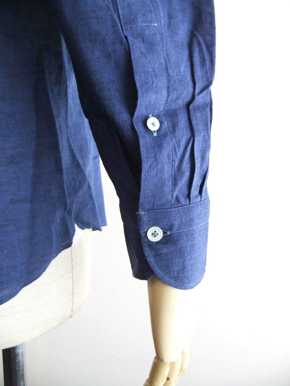 リネン/コットン シャツ (ネイビー)    VINCI FIT