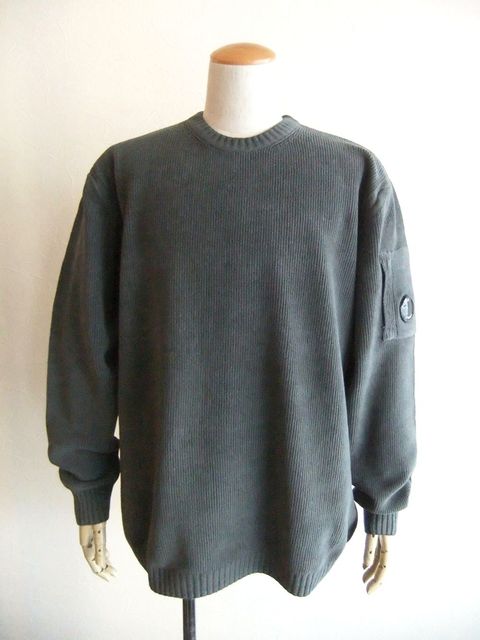 COTTON CHENILLE WAFFLE KNIT (グレー)  ワッフル クルーネックニット