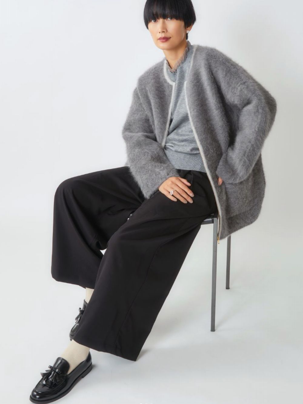 フォックス × カシミヤ 接結 ニット コート ジャケット   A152047M