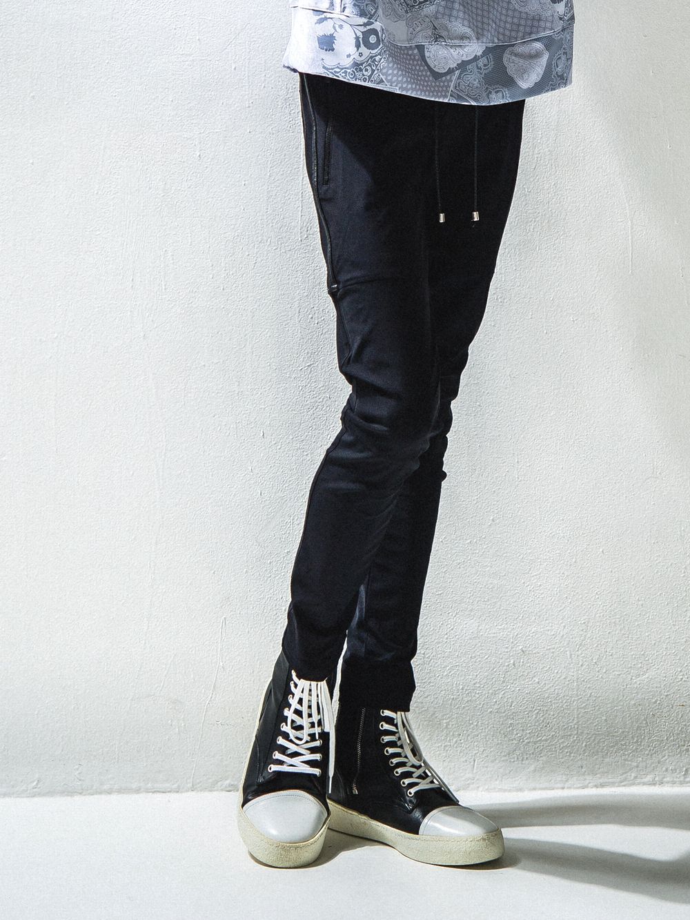 Johnson LINE NYLON PANTS ジョンソン ライン ナイロン パンツ (ブラック×ブラック)