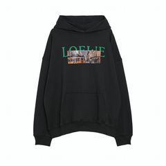 【MICALLE MICALLE Account】 HOMMAGE  LW PAINT HOODIE (ブラック)   ロゴ フーディ  MAG100TDC