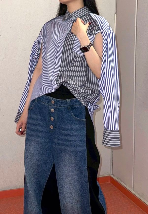 2WAY スリーブ 配色 デザイン シャツ    MMA116HEA