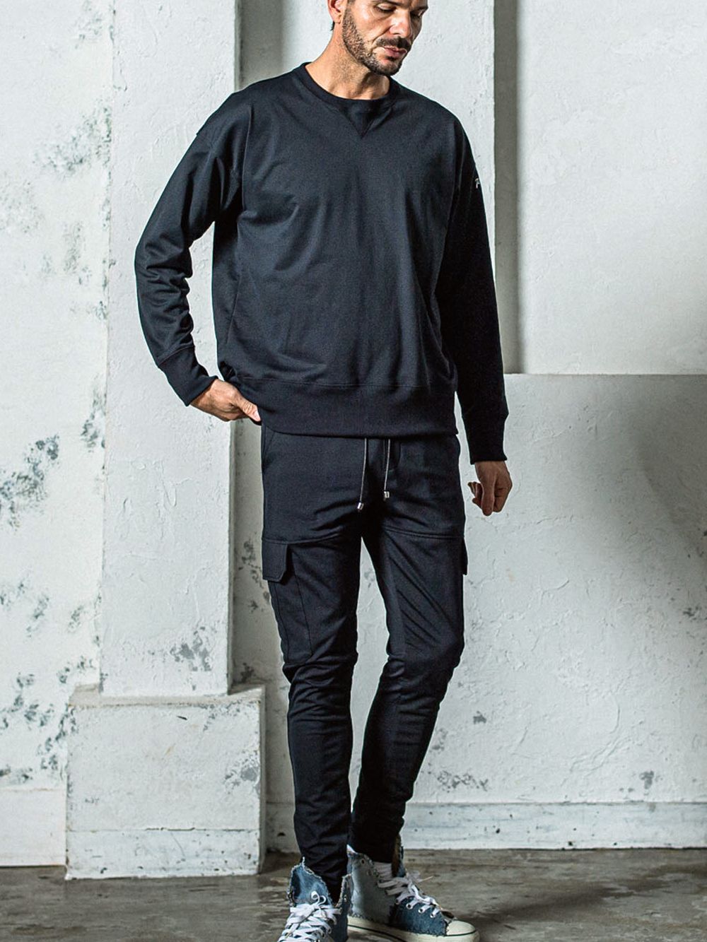 DARRELL SWEATCARGO PANTS  ダレル スウェット カーゴパンツ (ブラック) RC35-ST-010