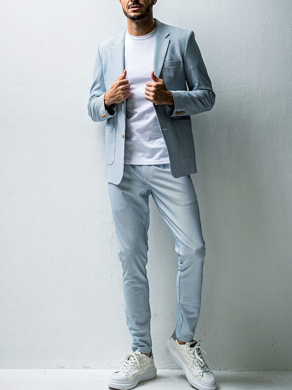 CHRIS EASY TUCK PANTS スラックス イージー タックパンツ (ブルー)