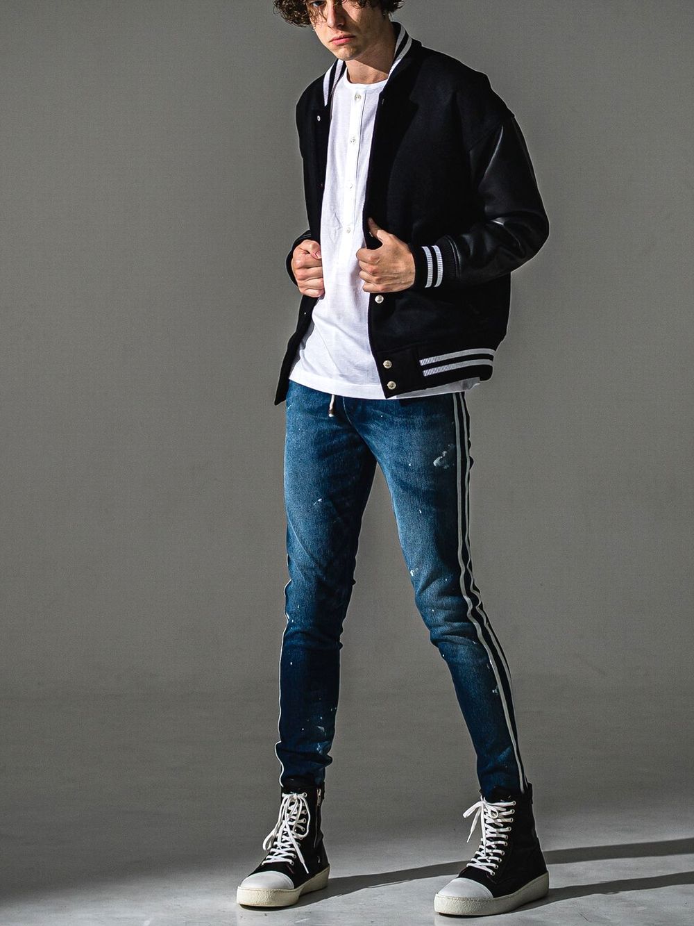 RIB HENRY LONGSLEAVE (ホワイト)  ヘンリーネック長袖Tシャツ