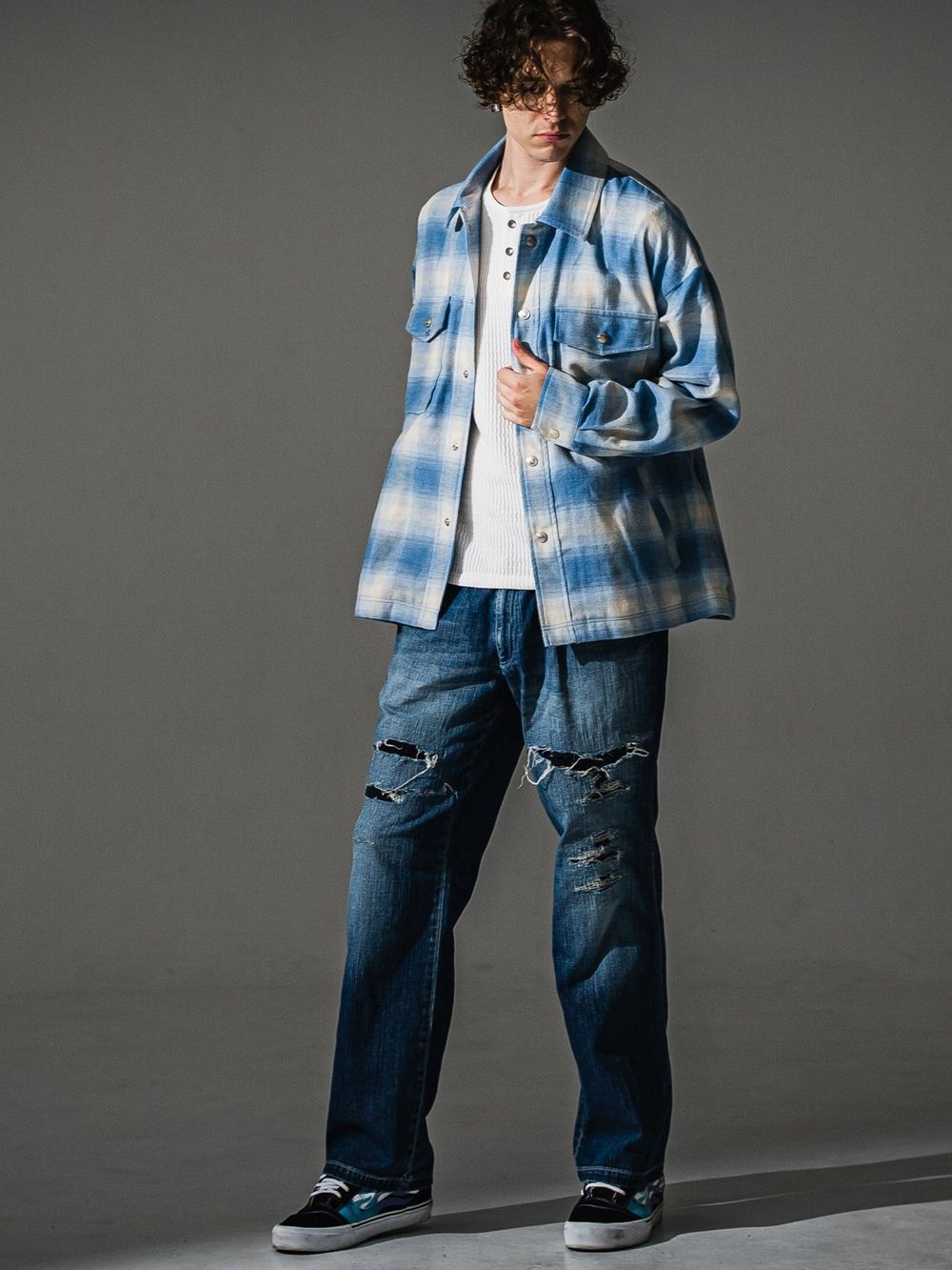 FLANNEL CHECK JK   オンブレチェックヘリンボーンネルジャケット （ブルー）
