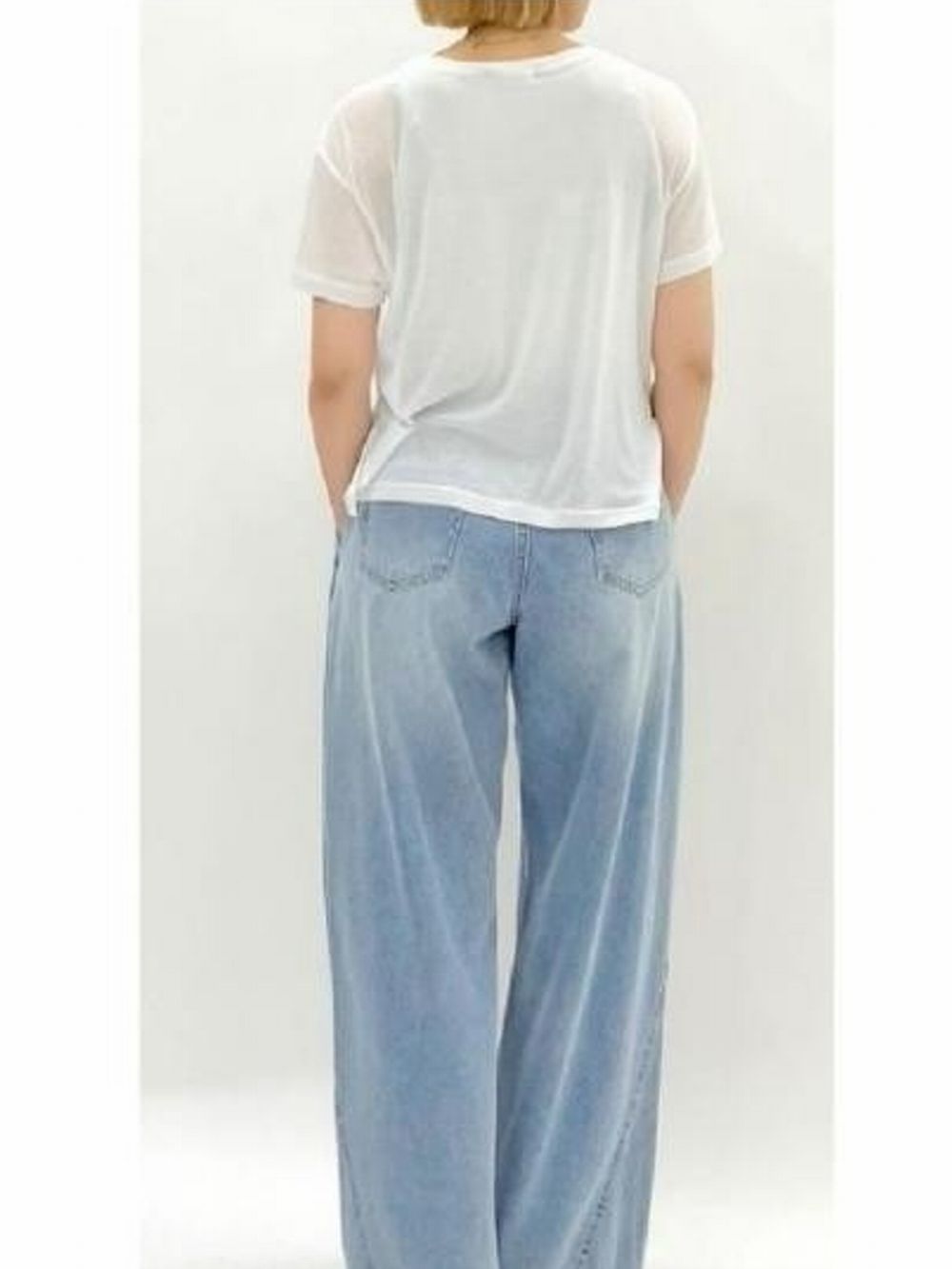 シアー コットン ガーゼ ロゴプリント Tシャツ  (ブルーグレー) 526976