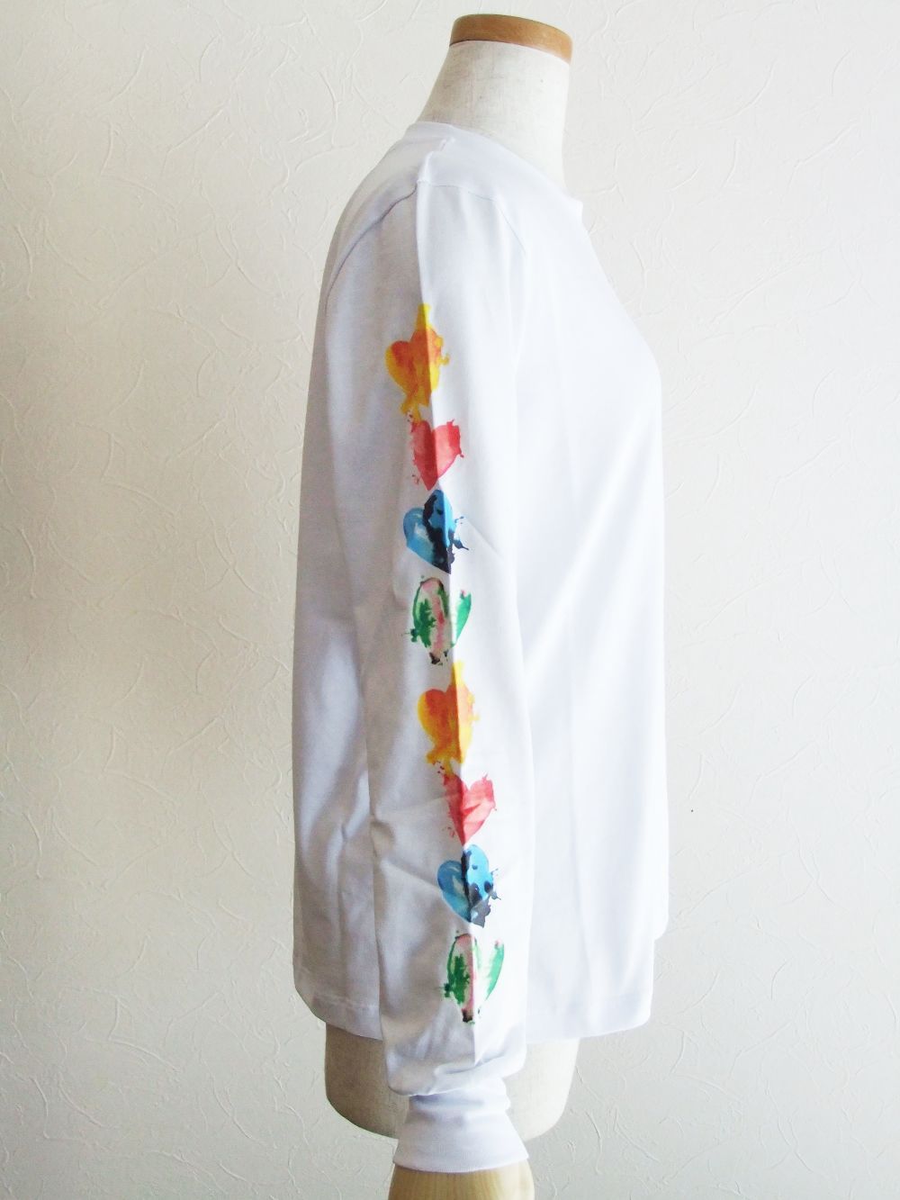 《LADIES》 ミニロゴ コットン ❤プリント 長袖 Tシャツ (ホワイト)  3241MDM171