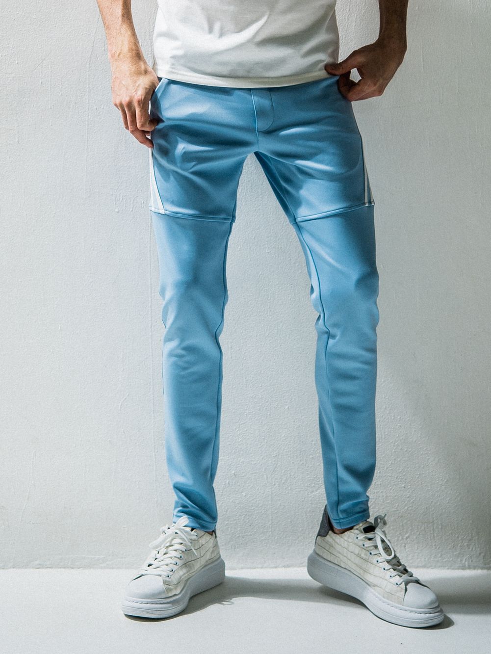 TYLER LINE  PANTS  ライン ナイロン パンツ (サックスブルー×ホワイト)
