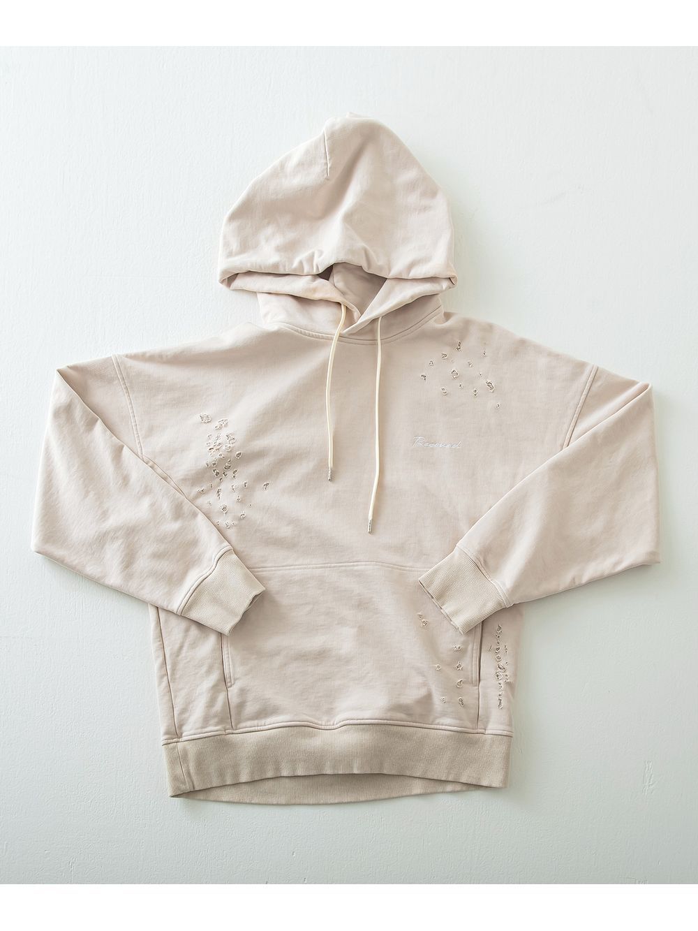 VINTAGE loose hoodie  (ホワイト)  度詰め裏毛 クラッシュ加工 ヴィンテージルーズパーカー