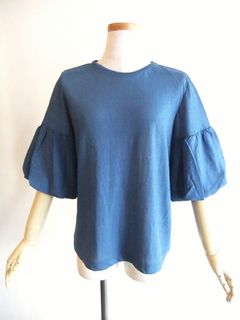 【jeune】 パフスリーブ コットン ラメ Tシャツ  (ブルー) J145817M