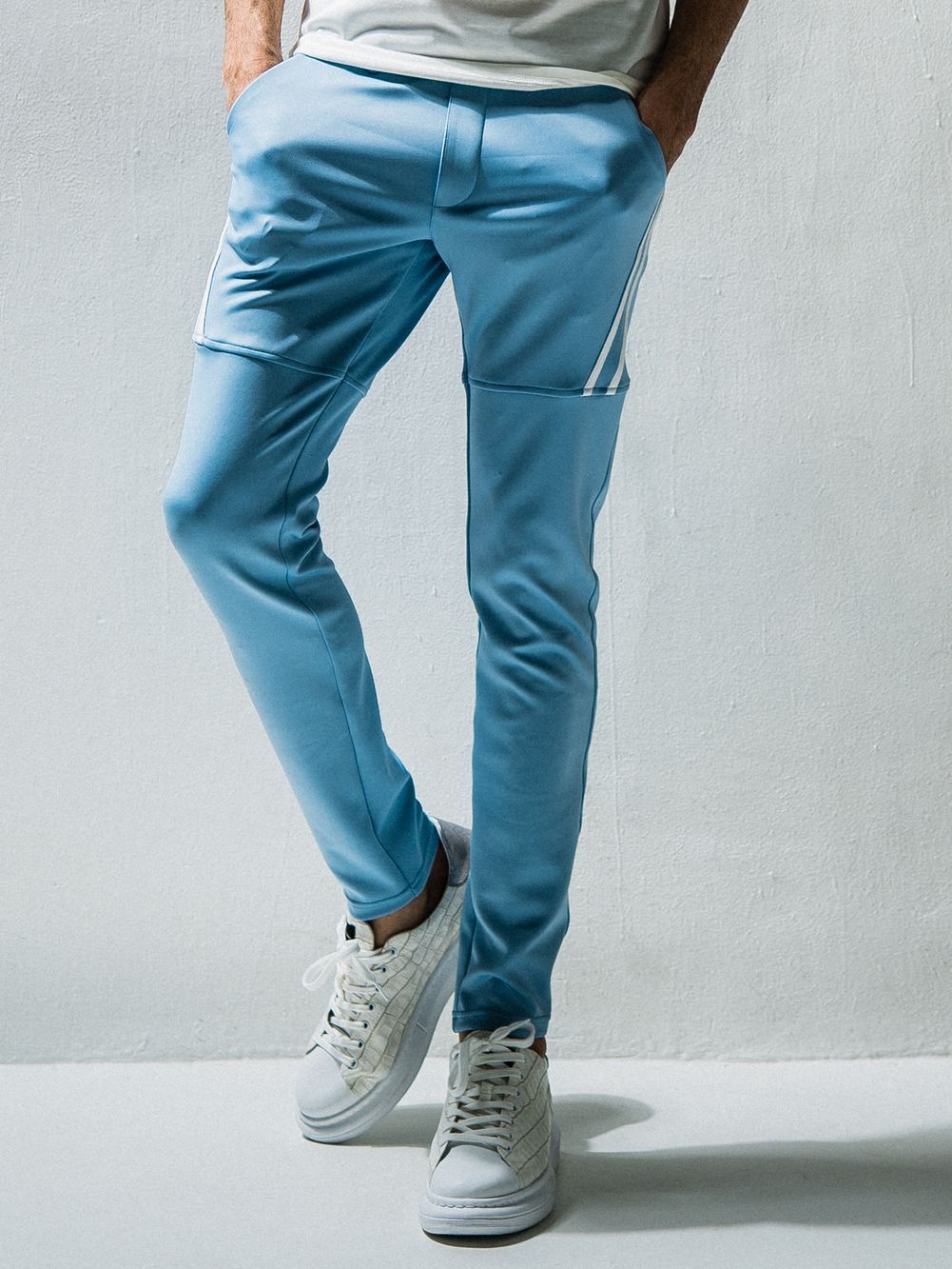 TYLER LINE  PANTS  ライン ナイロン パンツ (サックスブルー×ホワイト)