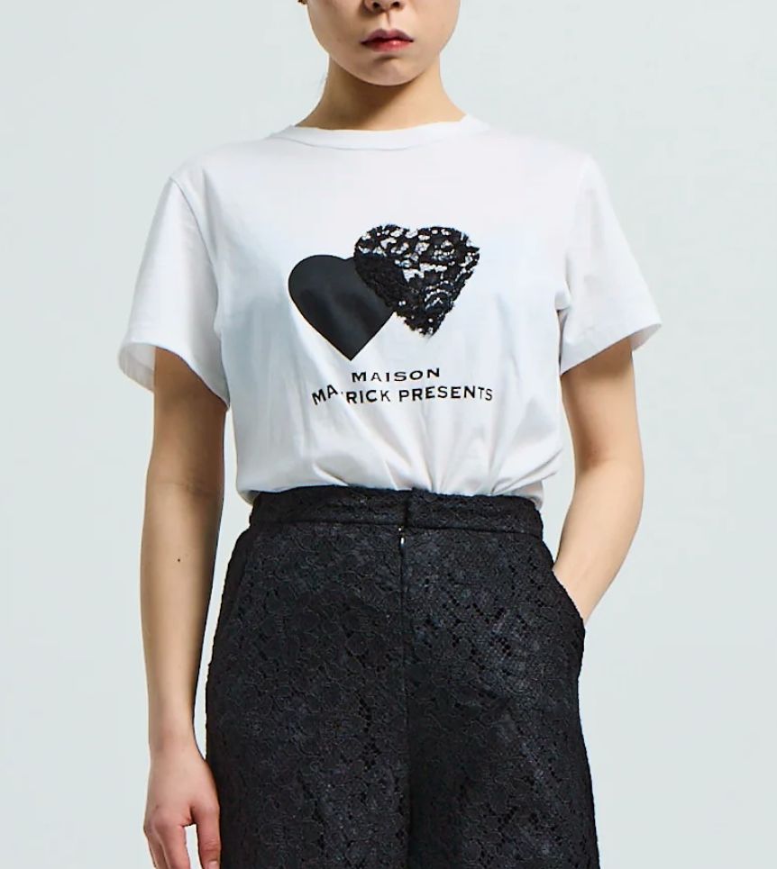 ハート❤ モチーフ パッチ Tシャツ  (ホワイト)   MM2335