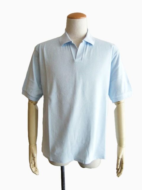 TERRY JOHNNY    パイル S/S スキッパー ポロ  (ライトブルー)