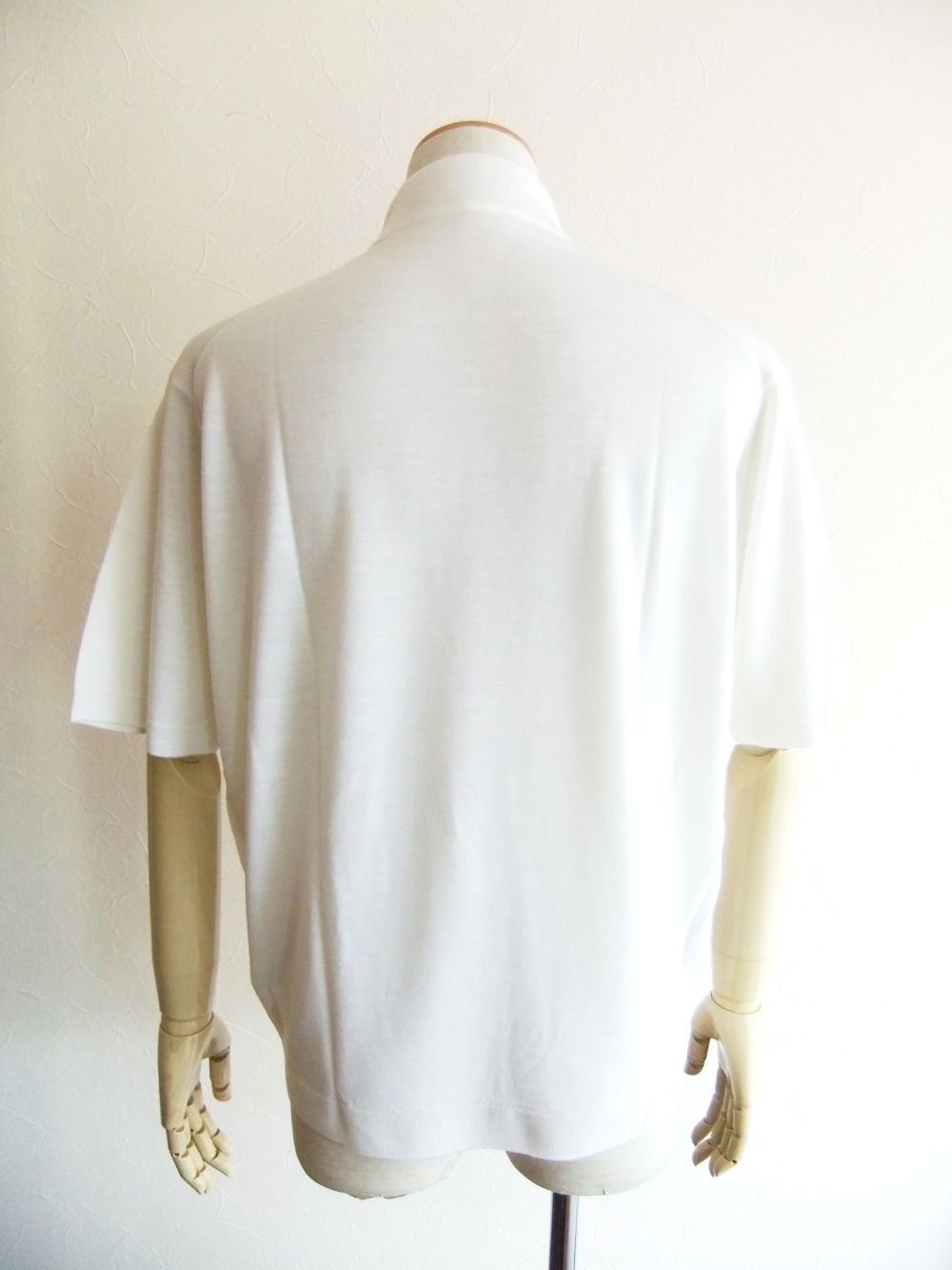 S4700  (ホワイト)  [Merino wool] Mock turtle neck Pullover  半袖モックネックニット