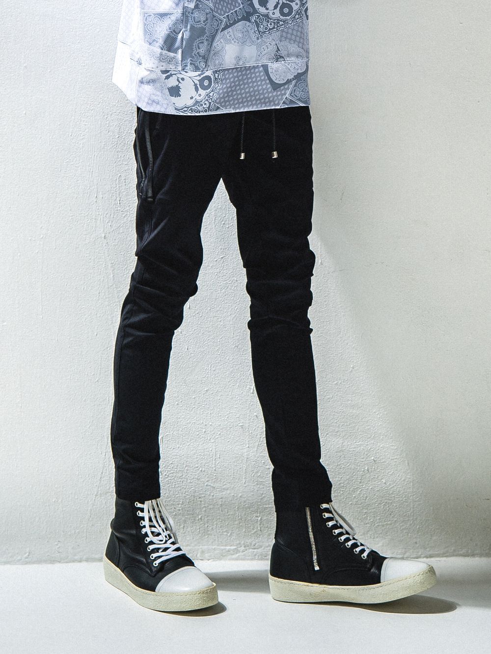 Johnson LINE NYLON PANTS ジョンソン ライン ナイロン パンツ (ブラック×ブラック)
