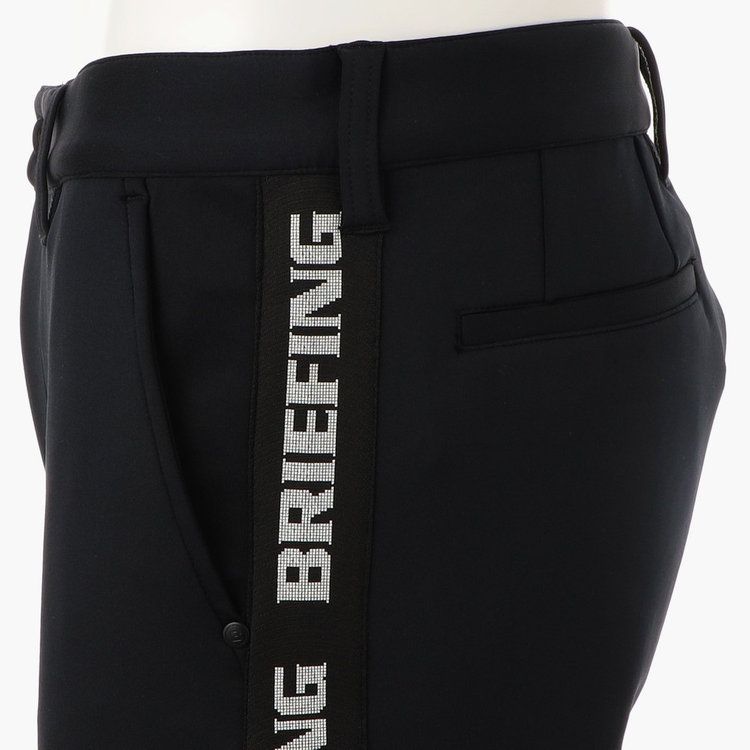 MENS SIDE LOGO LINE SLIM PANTS (ブラック) ロゴ ストレッチジャージパンツ