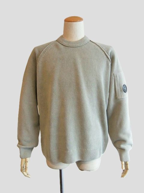 CHENILLE COTTON CREWNECK LENS SWEATER (グレー)   コットン クルーネックニット
