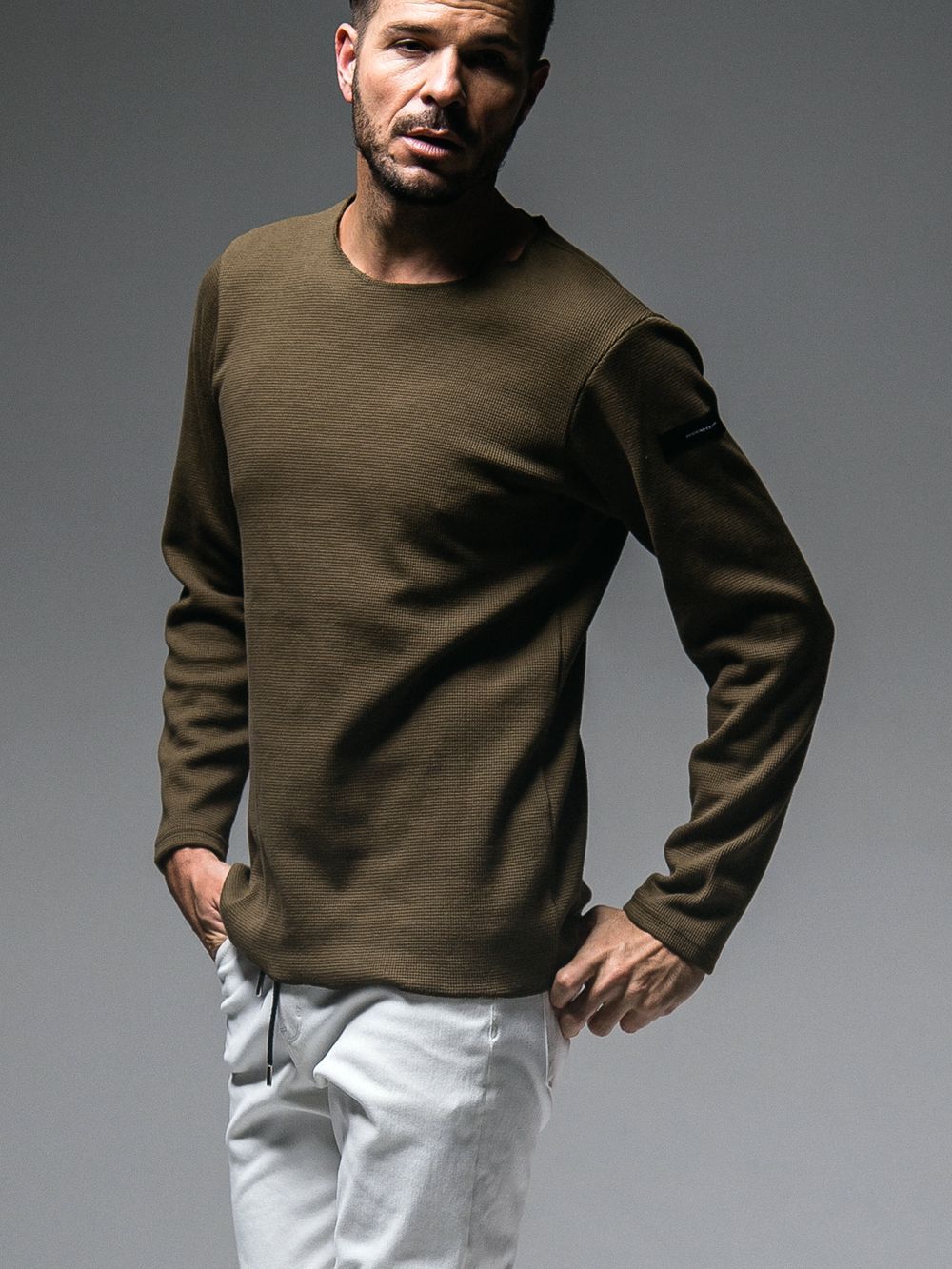 ST COTTON waffle thermal  (カーキ)  ワッフル カットオフサーマル