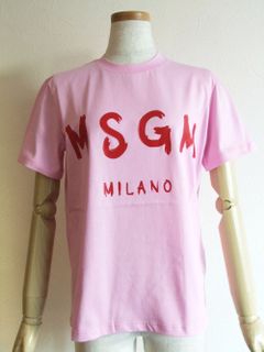 《LADIES》 筆描き ロゴプリント コットン Tシャツ (ピンク)  3041MDM60-217298