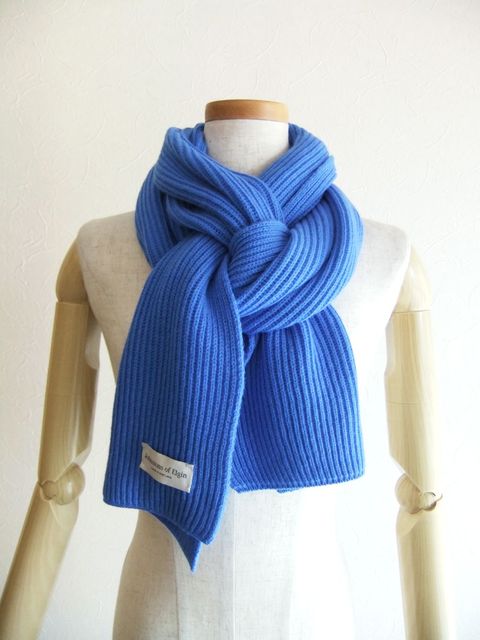 MONCLER リブニットマフラー ダブルロゴ ウールカシミア ダークブルー  