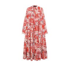 バンダナ パッチワーク風プリント ティアード ワンピース  （レッド） MMH137DDC