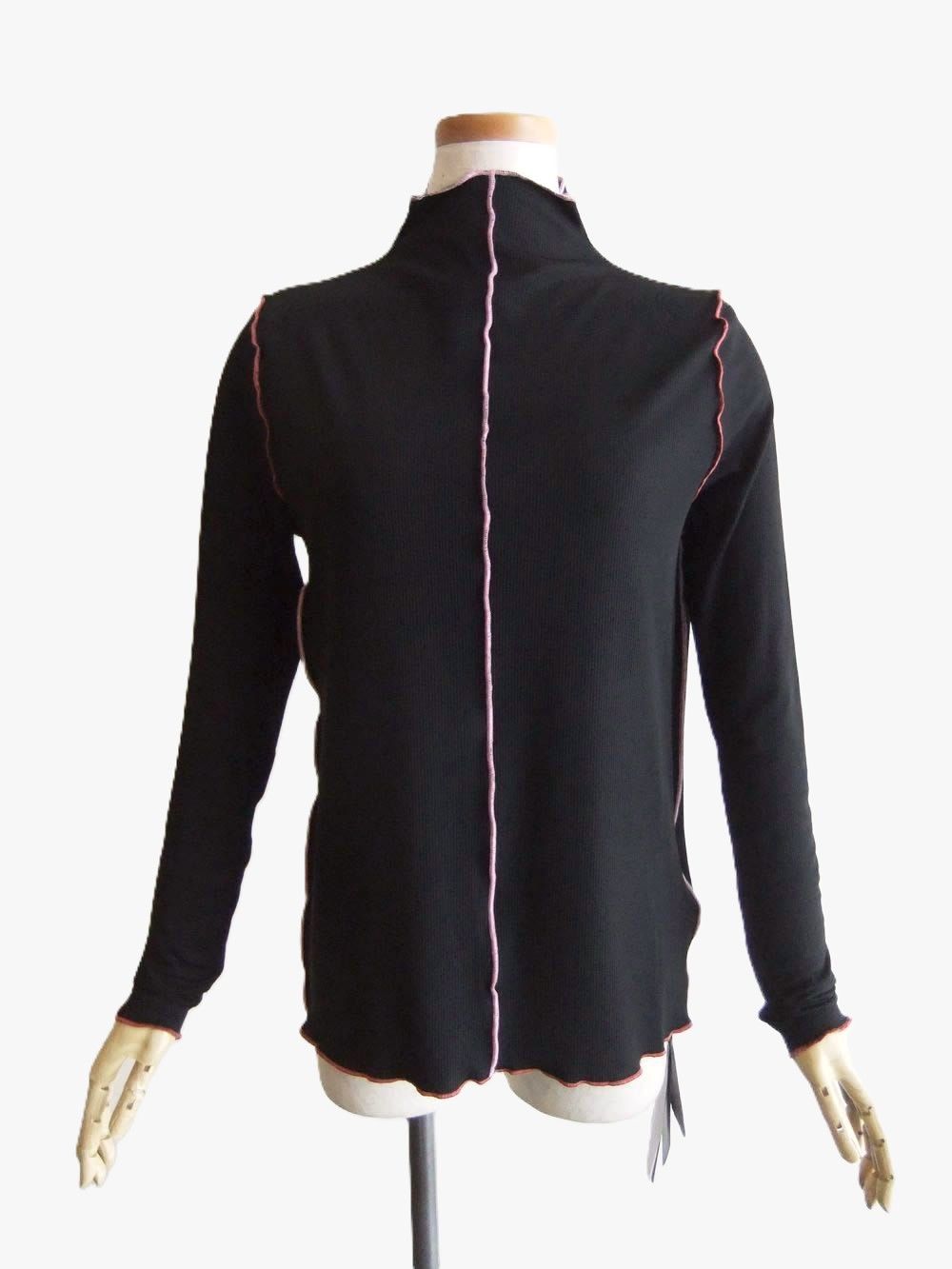 配色メロー モックネック 燕尾風 長袖 Tシャツ   （ブラック）  MMF117TEC