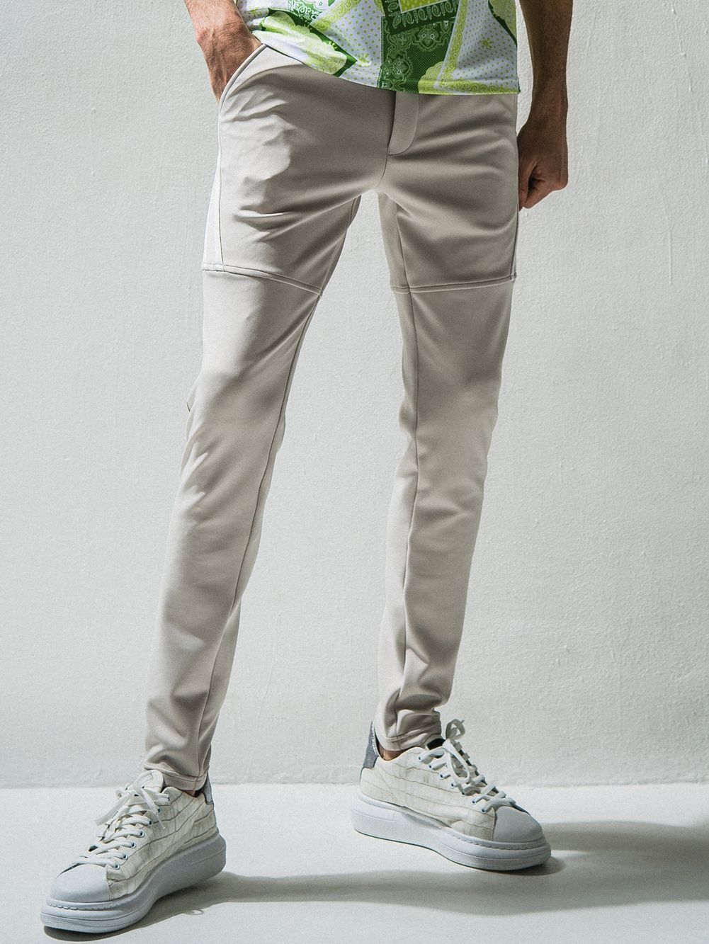 TYLER LINE  PANTS  ライン ナイロン パンツ (オフホワイト×ホワイト)