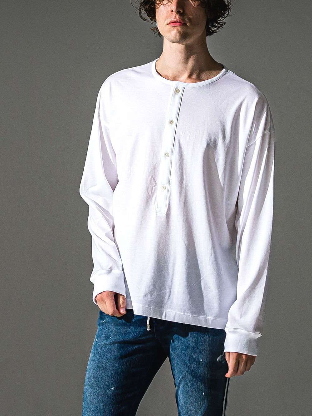 RIB HENRY LONGSLEAVE (ホワイト)  ヘンリーネック長袖Tシャツ