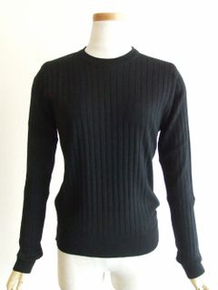 《LADIES》 A4602  30G コットン × ウール  クルーネック リブニット （ブラック） (秋冬)