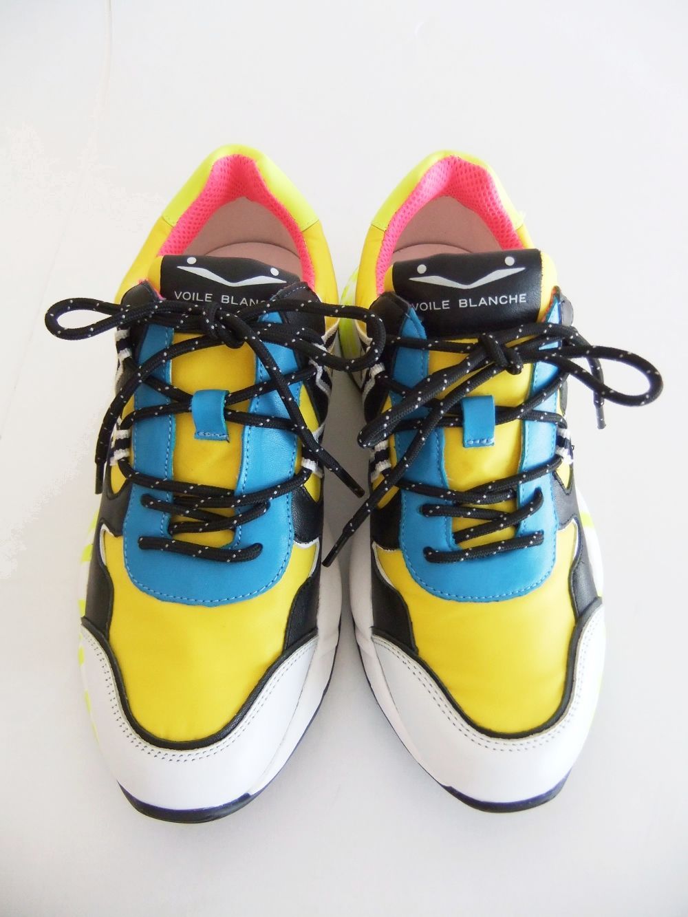 〈LADIES〉 CLUB100  VITELLO/NYLON  ナイロン×レザー ローカットスニーカー (イエロー×ブルー)   1N17