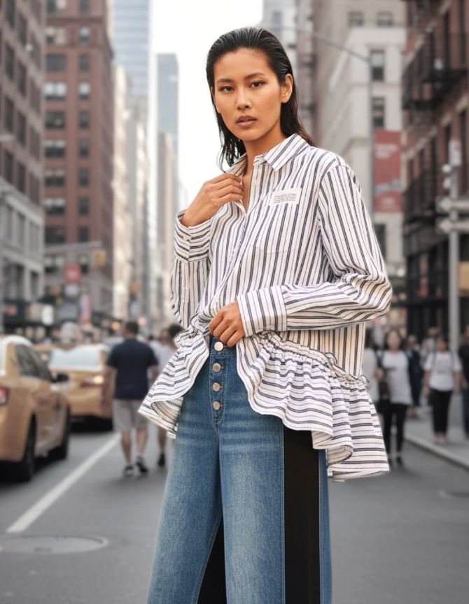 裾フリル 取り外し 3WAY ロング シャツブラウス    MMA115HEA