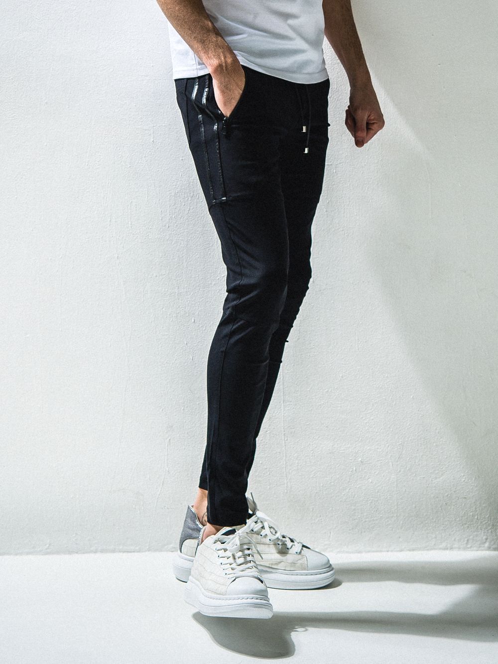 Johnson LINE NYLON PANTS ジョンソン ライン ナイロン パンツ (ブラック×ブラック)