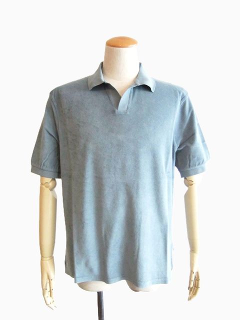 TERRY JOHNNY    パイル S/S スキッパー ポロ  (ブルーグレー)