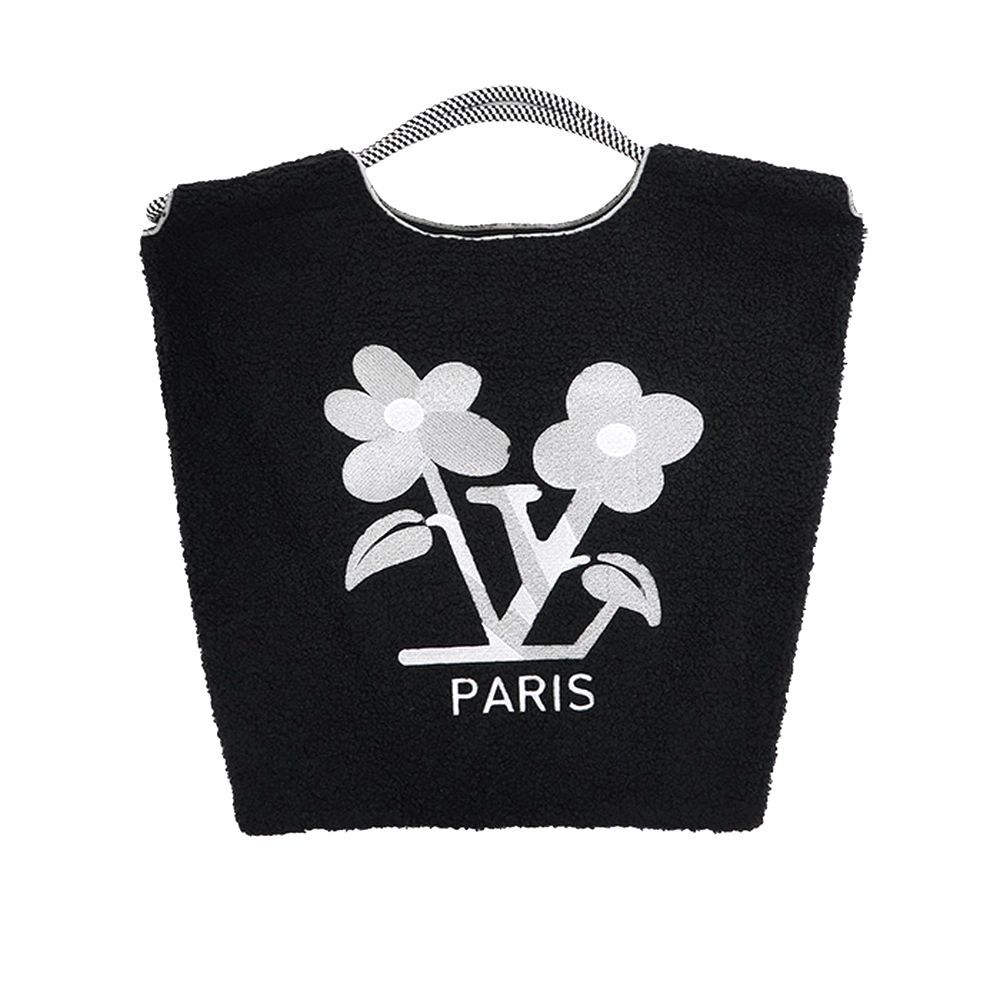 【MICALLE MICALLE Account】 HOMMAGE  FLOWER PARIS FLUFFY TOTE BAG  (ブラック)  オマージュ トートバッグ  MAJ101GDE