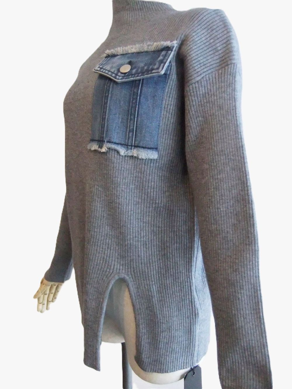 デニム ポケット付き リブ タートル セーター   MMF111NEC