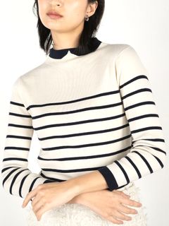 【jeune】 モックネック クレリック ボーダー ニット  J143643M