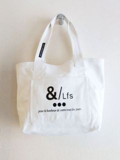 and LIFE's リバーシブル キャンバス メッセージ ロゴプリント ミディアム トート  (ホワイト) AL21S104BG
