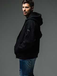 ROPE zip loose hoodie  (ブラック)  縄編みキルティングジップアップパーカー