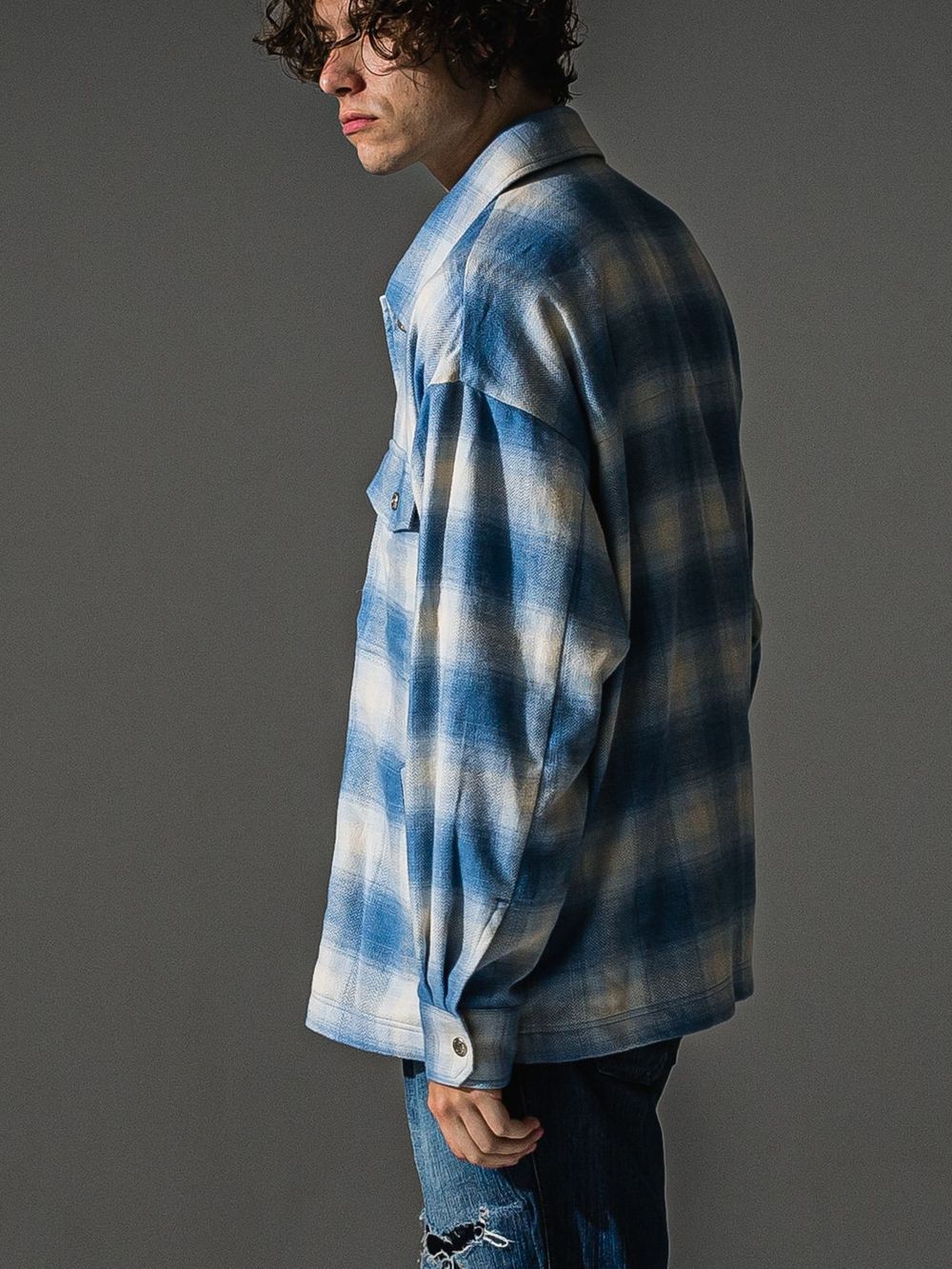 FLANNEL CHECK JK   オンブレチェックヘリンボーンネルジャケット （ブルー）