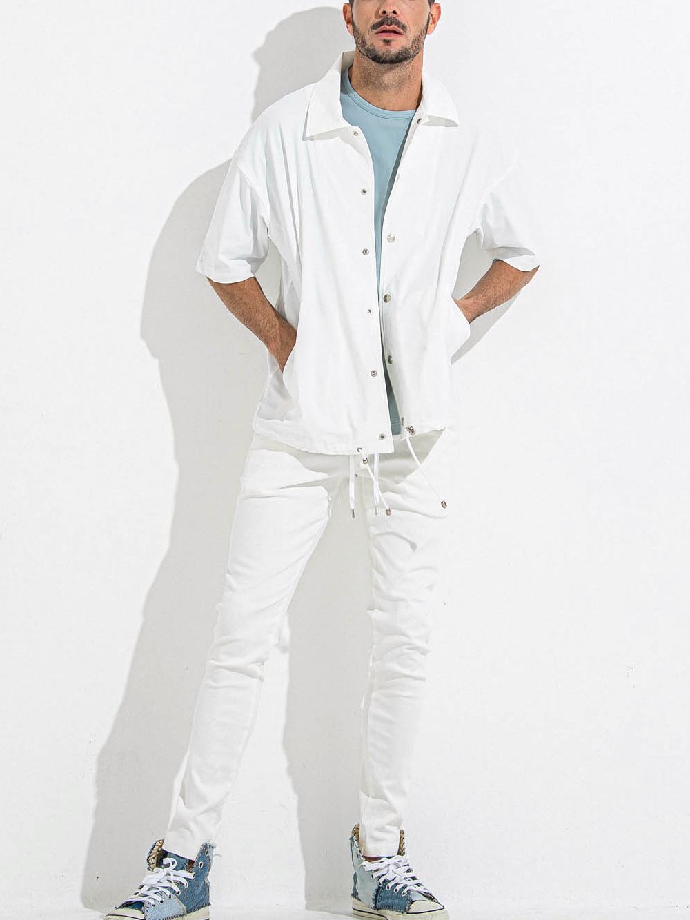 NYLON HALF COACH JACKET  ハーフスリーブ コーチジャケット （ホワイト）
