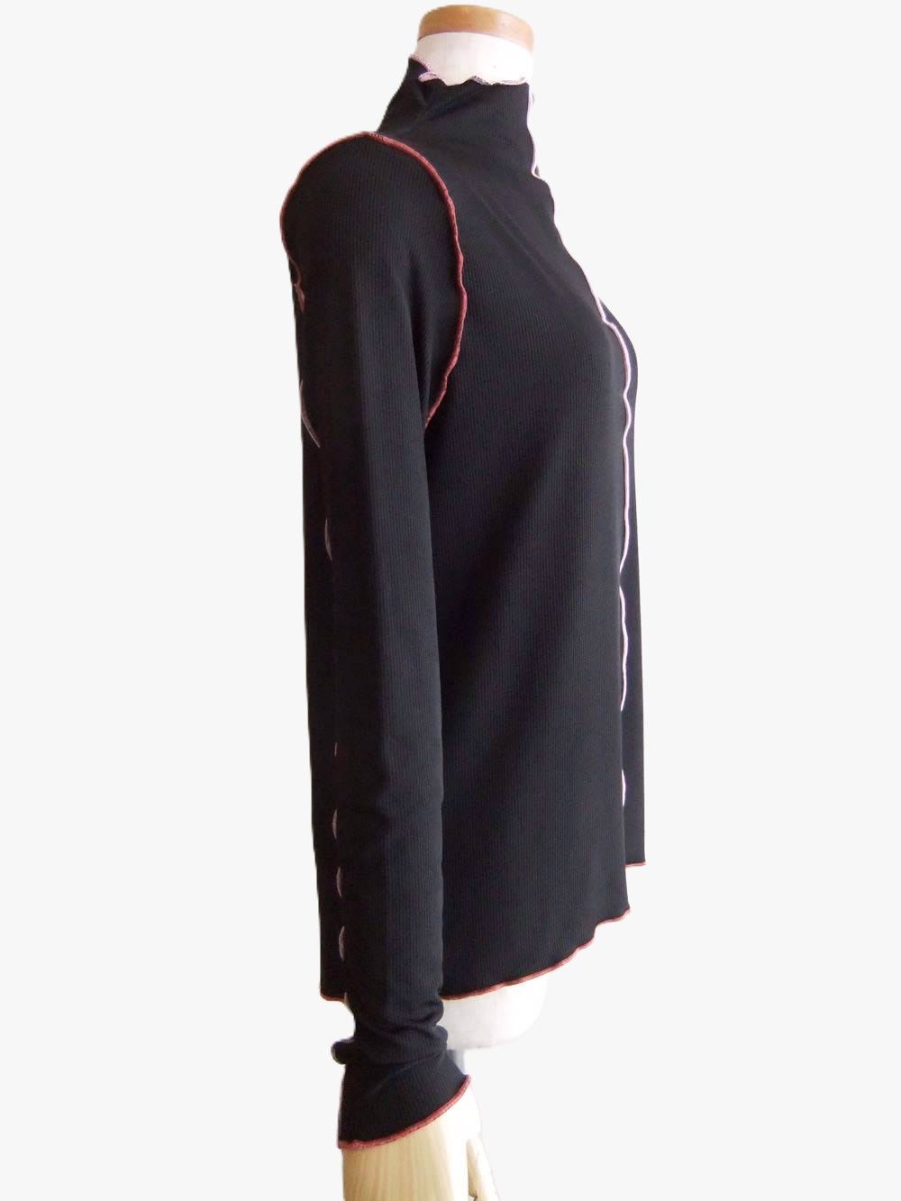 配色メロー モックネック 燕尾風 長袖 Tシャツ   （ブラック）  MMF117TEC