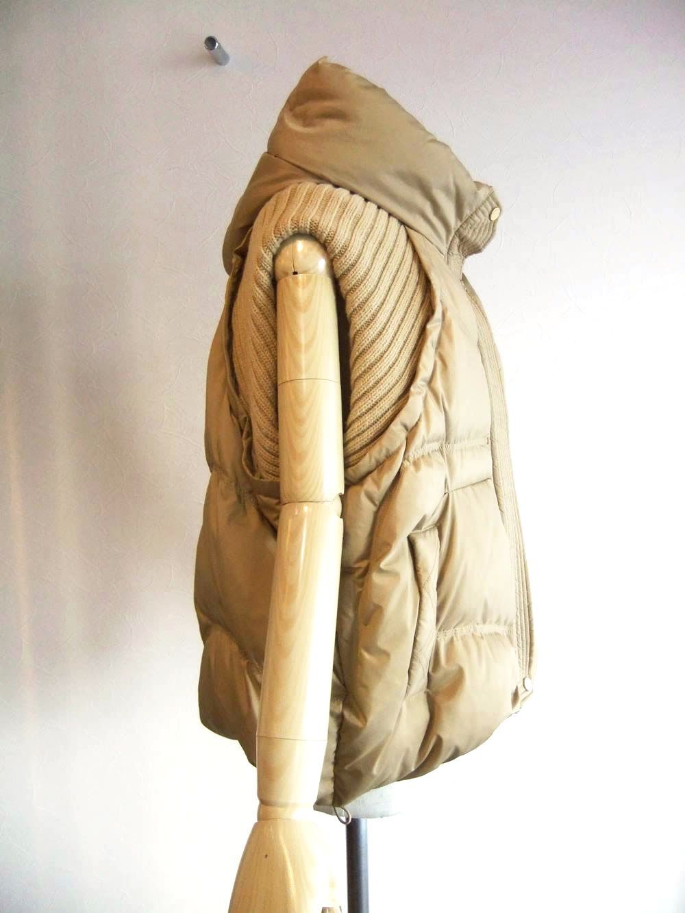 ニット × ダウン フードベスト  (キャメルベージュ)  546414